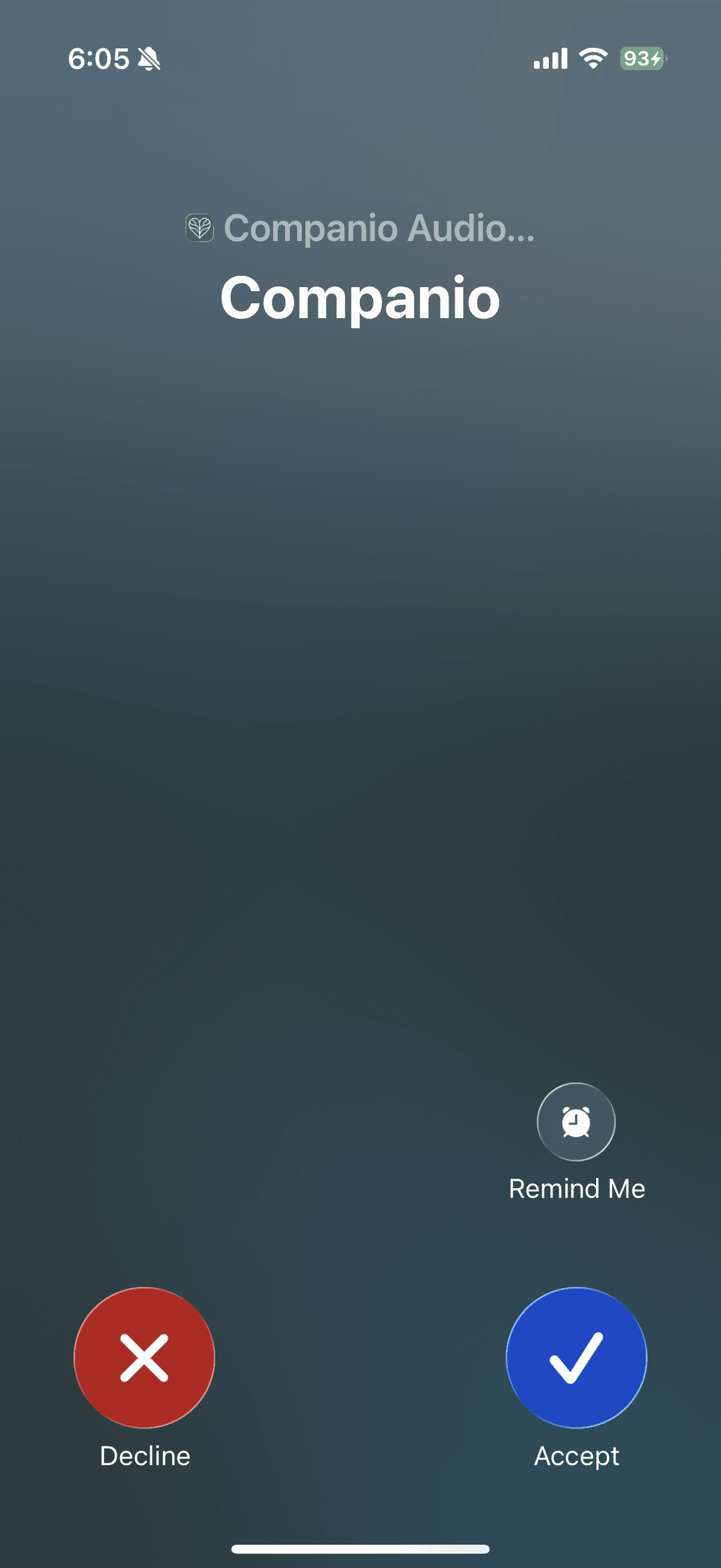 Companio incoming call — Mom or Dad's daily check-in